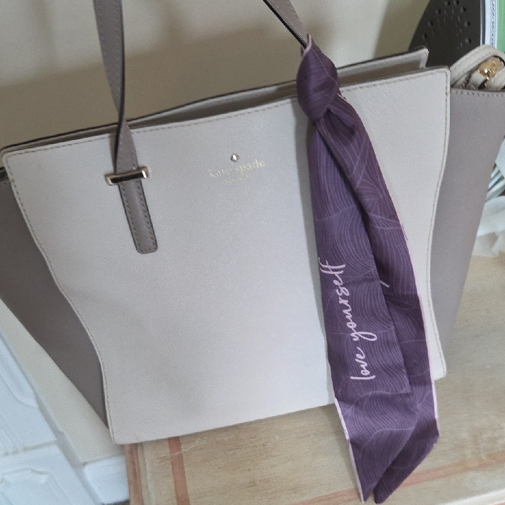 kate spade Taupe & Cream Tote with Purple Scarf Accent - Picture 3 of 7